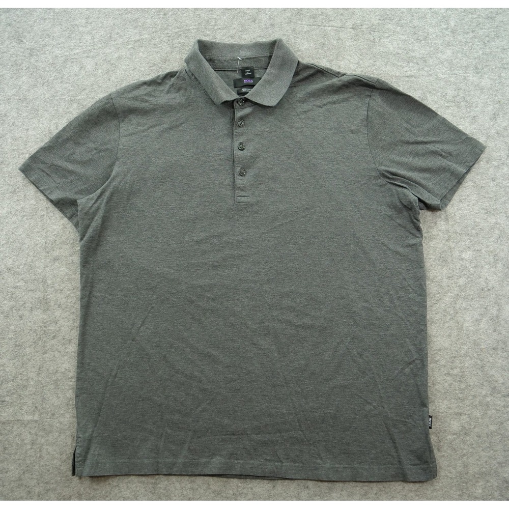 Hugo Boss Polo Shirt Mens Extra Large Gray Pique Mercerised Logo Short Sleeve